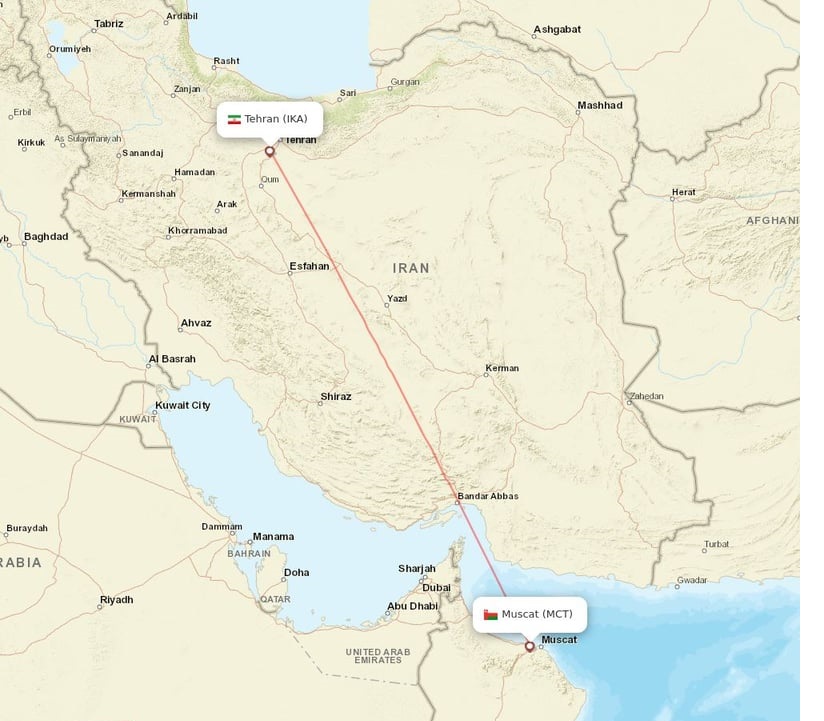 مسیر تهران تا مسقط